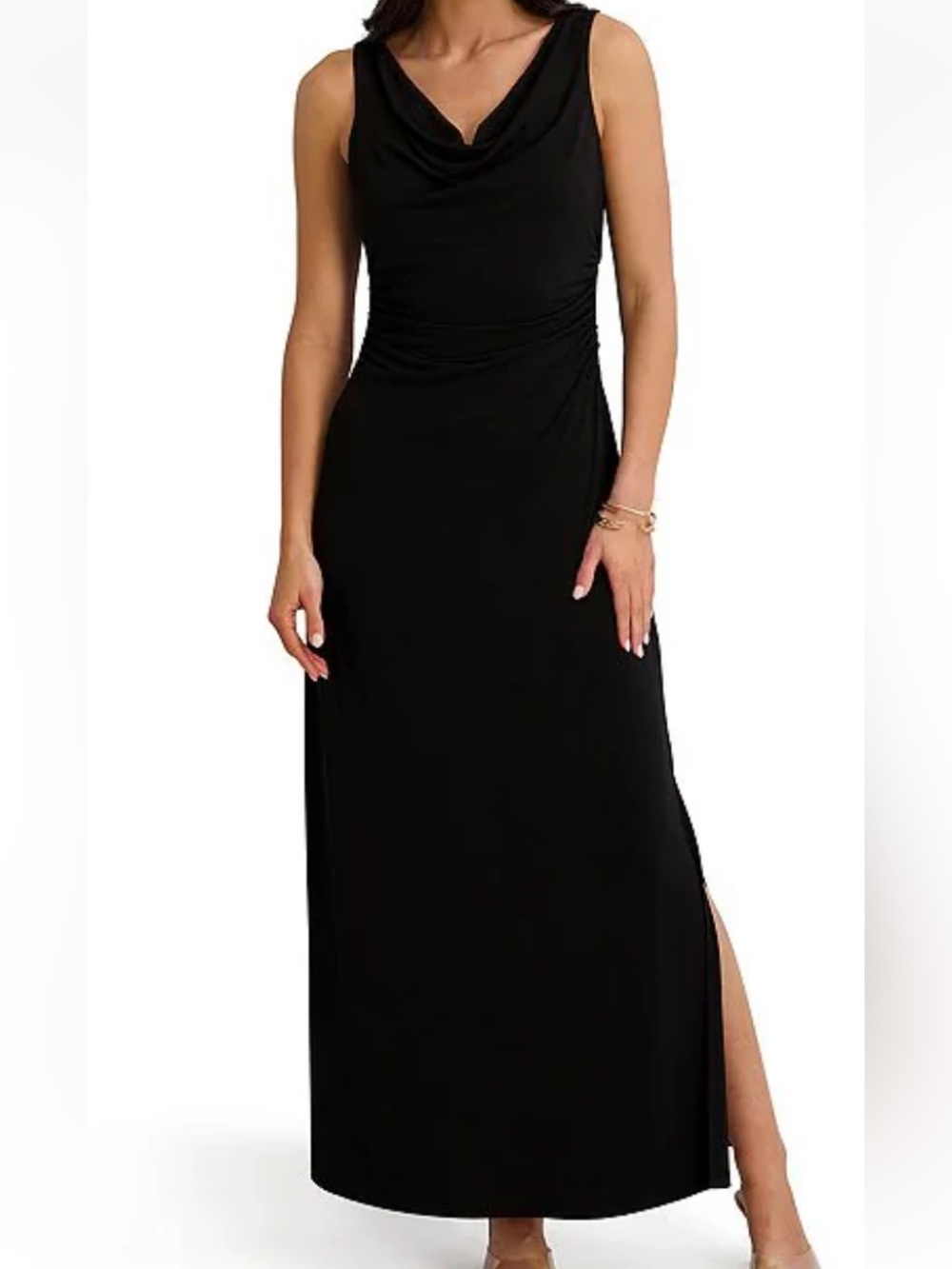 Calvin Klein Black Cowl-Neck Sleeveless Maxi Dress with Side Slit